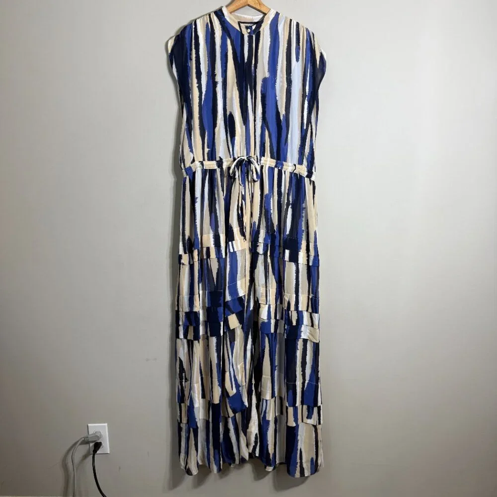 Misa Los Angeles Ulricha Striped Button Up Tiered Maxi Dress Women's Medium Blue - Picture 6 of 16